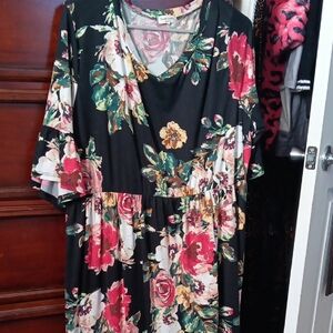 Sweet Love Black Maxi Dress with Red and Green Floral Design